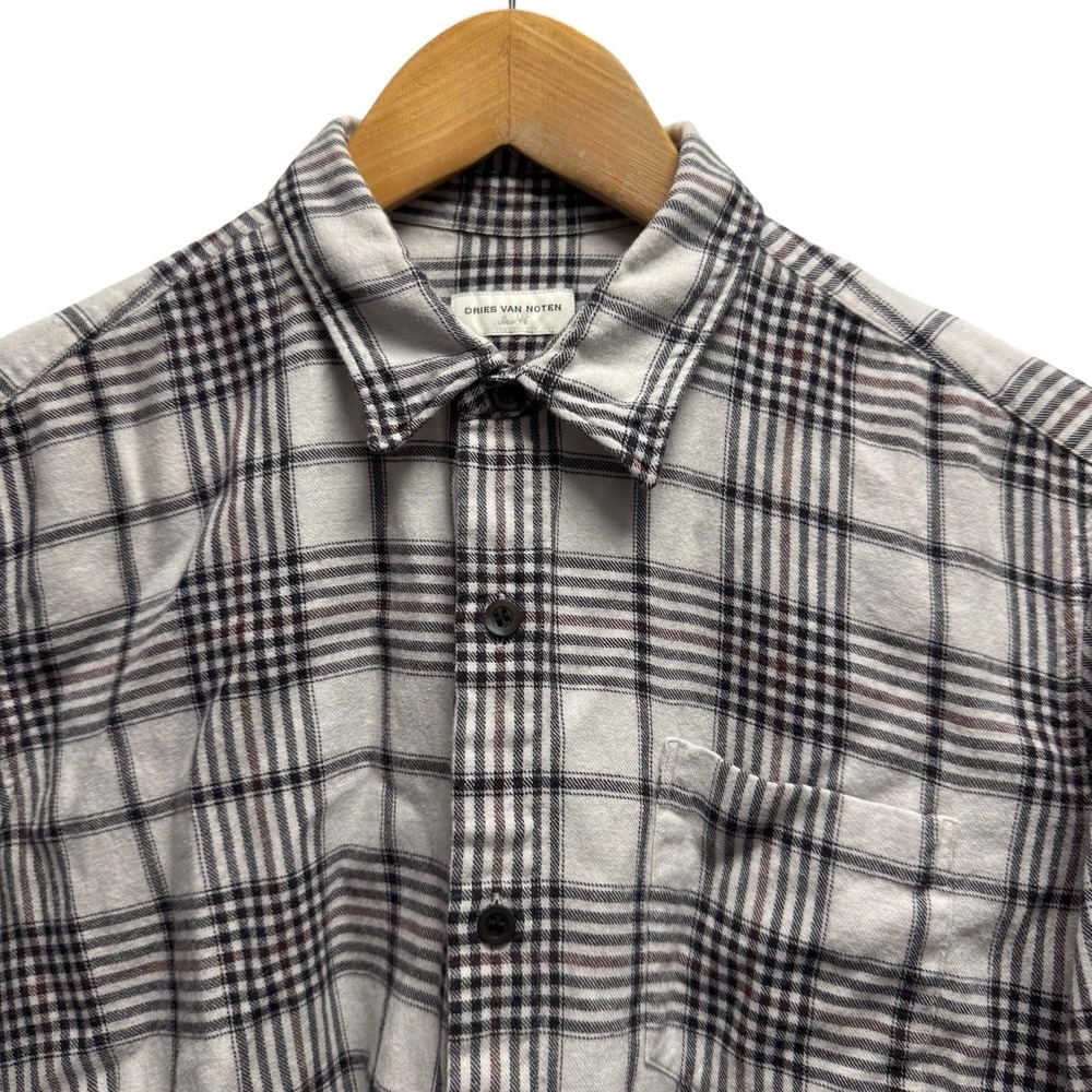 Dries Van Noten Mens Size 46 Black/White/Red Flannel Plaid Wool/Cotton Shirt euc